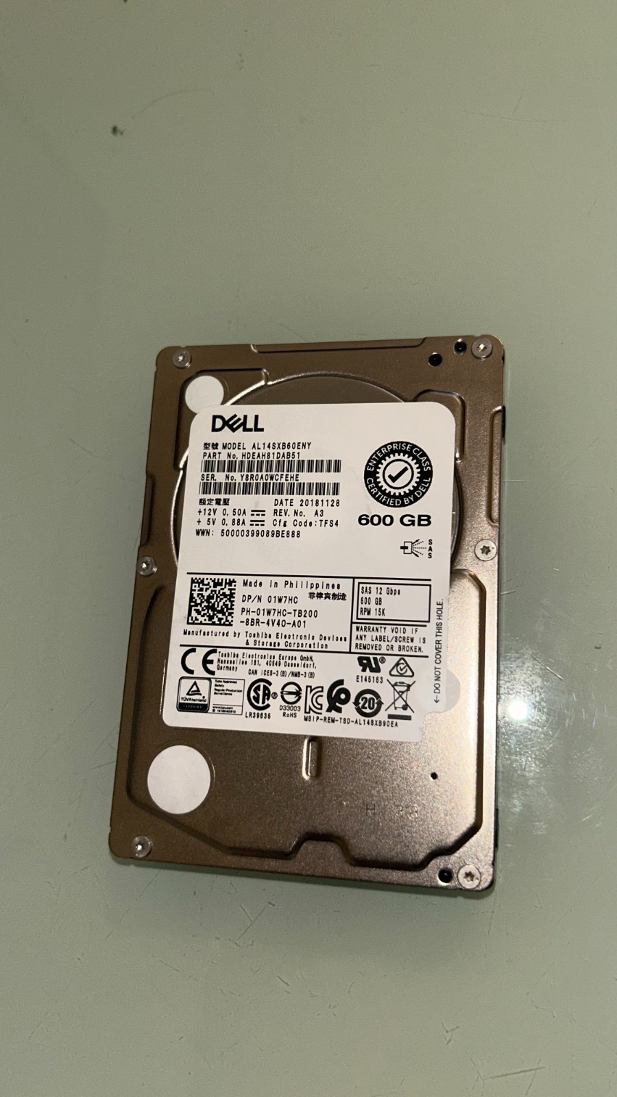 Dell 01W7HC 600GB SAS 12Gb/s 15K 2.5 Hard Drive - senza caddy - immagine 2
