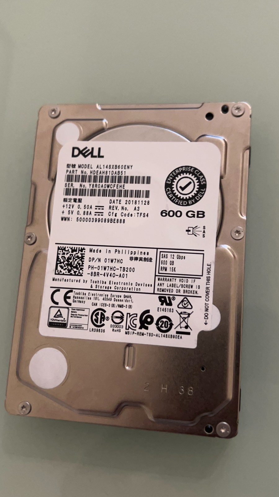 Dell 01W7HC 600GB SAS 12Gb/s 15K 2.5 Hard Drive - senza caddy - immagine 3